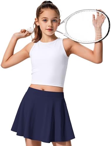 JOCMIC Girls Tennis Skirt With Pockets Athletic Skort Inner Shorts For Golf Running Sports