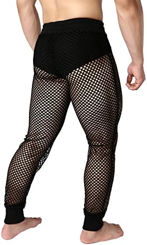 JOGAL Men's Mesh Fishnet See Through Pants Stretchy Muscle Leggings