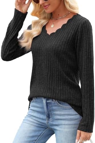 JomeDesign Womens Sweaters Casual Long Sleeve V Neck Lightweight Tunic Pullover Sweater Tops