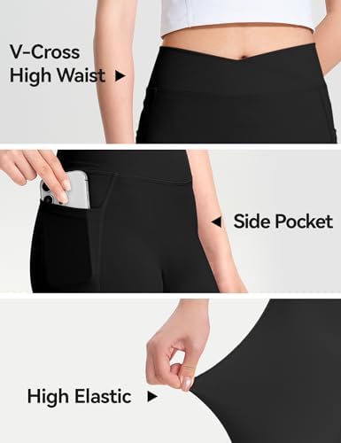 KEREDA Girls Athletic Leggings V Cross Yoga Pants Teen Girls With Pocket For Workout Gym Running Dance