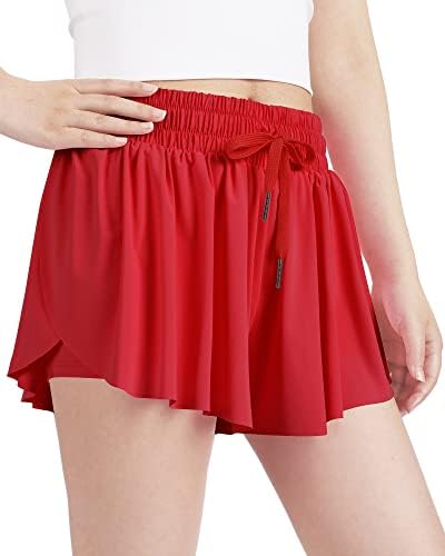 KEREDA Girls Flowy Shorts Butterfly Shorts for Teen Girls with Spandex Liner 2-in-1 for Running Gym Athletic Workout1/2/3Pack