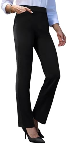 Keriffe Women's Stretchy Yoga Dress Pants High Waisted Straight Leg Casual Work Business Office Slacks 4 Pockets