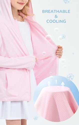 Kids Active Sun Protection Jacket Zipper Hooded Cooling Shirt 3-12Years