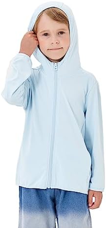 Kids Active Zipper Sun Protection Jacket Boys Girls Hooded Cooling Shirt Pockets Fishing Running Outdoor