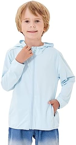 Kids Active Zipper Sun Protection Jacket Boys Girls Hooded Cooling Shirt Pockets Fishing Running Outdoor