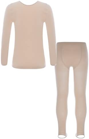 Kids Girls 2 Piece Ballet Dance Thermal Underwear Suit Stretchy Long Sleeve Base Layer Top And Pantyhose Pants Set