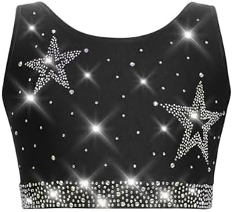 Kids Girls Rhinestone Dance Tops Vest Sleeveless Cross Back Camisole Gymnastics Skating Training Crop Tops