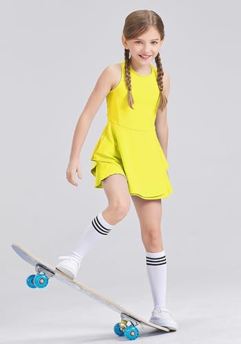 Kids Girls Tennis Golf Dress Outfit Sleeveless Dress With Shorts Pockets 2 Piece Sport Athletic Sets