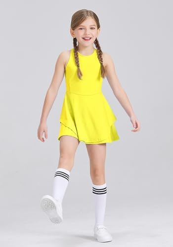 Kids Girls Tennis Golf Dress Outfit Sleeveless Dress With Shorts Pockets 2 Piece Sport Athletic Sets