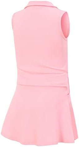 Kids Girls Tennis Golf Dress Outfit Sleeveless Dress With Pockets Athletic Skorts And Polo Tank Top Sets