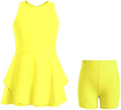 Kids Girls Tennis Golf Dress Outfit Sleeveless Dress with Shorts Pockets 2 Piece Sport Athletic Sets