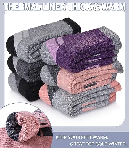 Kids Merino Wool Hiking Socks Boys Girls Toddlers Winter Warm Thick Thermal Cushion Crew Gift Socks 6 Pairs