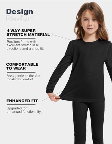 Kids Unisex 100% Merino Wool Base Layer Tops Lightweight Thermal Underwear Shirt