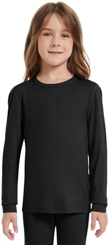 Kids Unisex 100% Merino Wool Base Layer Tops Lightweight Thermal Underwear Shirt