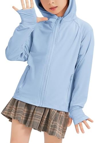 Kids Zip-Up Hoodie Girls Boys UPF50+ Sun Protection Shirts Hiking Running Athletic Shirt with Thumb Holes
