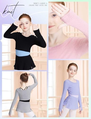 Knit Crop Girls Dance Sweater And Pull On Ballet Skirts Set Athletic Ballet Warm Up For Training