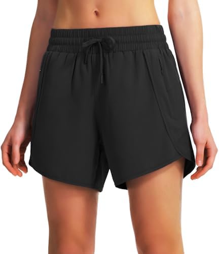 Ksmien Women's 5" Athletic Running Shorts Quick Dry Lightweight Workout Gym Shorts With Zipper Pockets UPF 50+