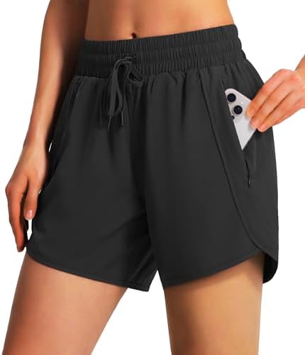 Ksmien Women's 5" Athletic Running Shorts Quick Dry Lightweight Workout Gym Shorts with Zipper Pockets UPF 50+