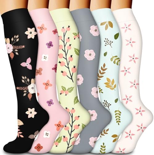 Laite Hebe Compression Socks for Women & Men Circulation(6 pairs)-Graduated Supports Socks for Running Athletic Sports