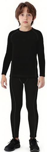 LANBAOSI Youth Boys Long Sleeve Compression Shirt Leggings Football Thermal Tops Tights Base Layer Set Athletic Undershirt