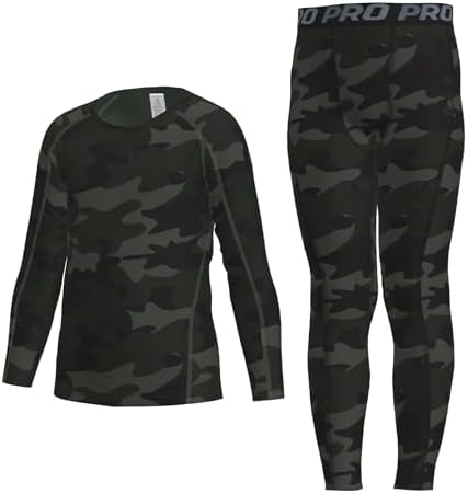 LANBAOSI Youth Boys Long Sleeve Compression Shirt Leggings Football Thermal Tops Tights Base Layer Set Athletic Undershirt