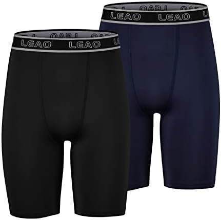 LEAO Youth Boys Compression Shorts 2-pack Performance Athletic Underwear Sports Boxer Briefs