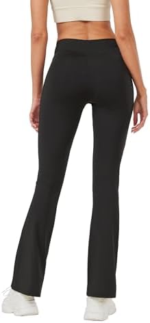 Leggings With Pockets For Girls Solid Black Stretch High Waist Tummy Control Workout Dance Bootcut Yoga Pants