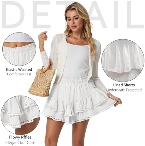 Lepunuo Boho Shorts For Women High Waisted Ruffle Tiered Flowy Skirts With Shorts Underneath Western Skorts