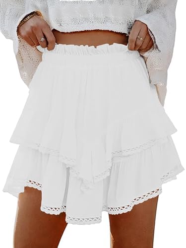 Lepunuo Boho Shorts for Women High Waisted Ruffle Tiered Flowy Skirts with Shorts Underneath Western Skorts