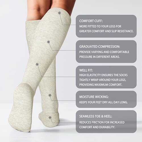 LEVSOX Thick Cotton Compression Socks For Women&Men 20-30mmHg Knee High Cute Support Sock For Nurses Pregnancy Travel