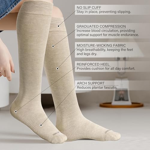 LEVSOX Viscose Made From Bamboo Compression Socks For Pregnant Women 20-30 MmHg Knee High Cute Mens Supports Socks For Travel