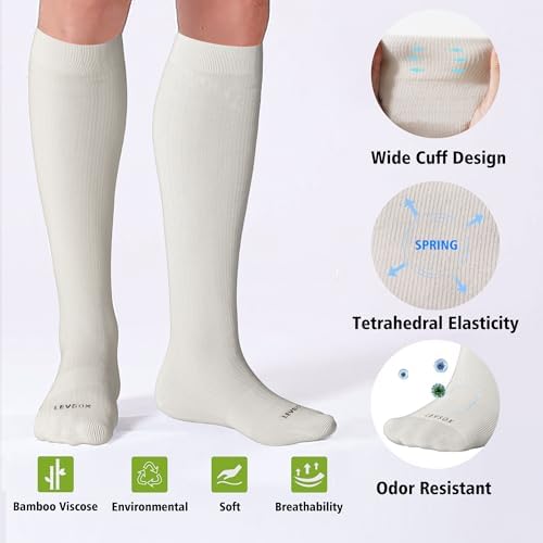 LEVSOX Viscose Made From Bamboo Compression Socks For Pregnant Women 20-30 MmHg Knee High Cute Mens Supports Socks For Travel