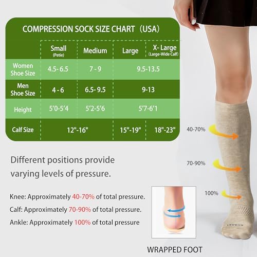 LEVSOX Viscose Made From Bamboo Compression Socks For Pregnant Women 20-30 MmHg Knee High Cute Mens Supports Socks For Travel