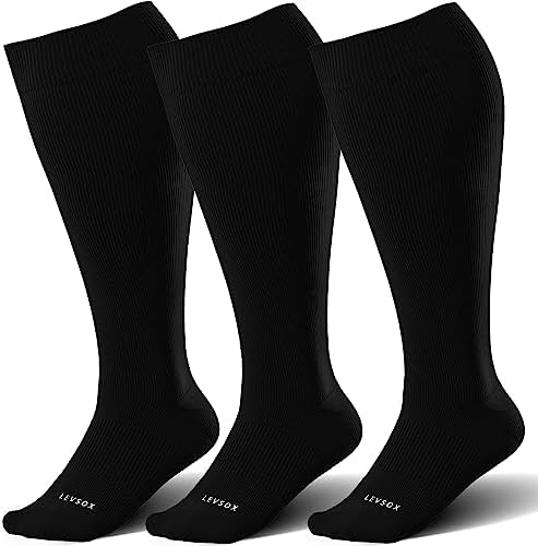 LEVSOX Wide Calf Compression Socks for Women&Men Plus Size 15-20mmHg Knee High Large Support Stockings for Circulation