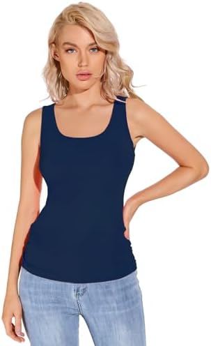 Liang Rou Women's Mini-Ribbed Stretch Scoop Neck Tank Top