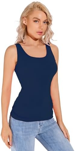 Liang Rou Women's Mini-Ribbed Stretch Scoop Neck Tank Top