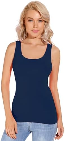 Liang Rou Women's Mini-Ribbed Stretch Scoop Neck Tank Top