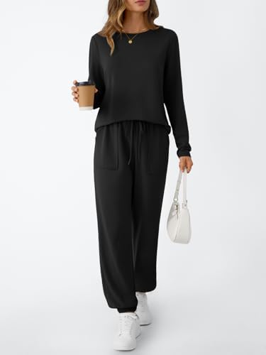 LILLUSORY Lounge Sets For Women Sweatsuits 2 Piece Outfit Two Piece Set Fall Matching Clothing Long Sleeve Tops Jogger Pants