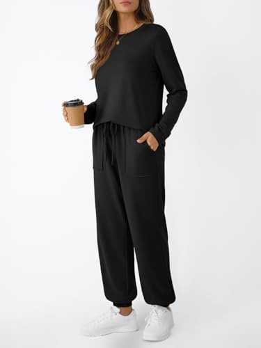 LILLUSORY Lounge Sets For Women Sweatsuits 2 Piece Outfit Two Piece Set Fall Matching Clothing Long Sleeve Tops Jogger Pants