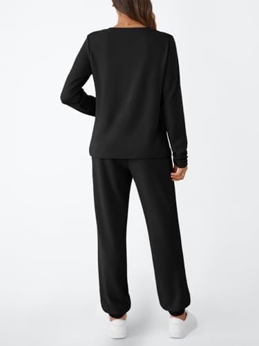 LILLUSORY Lounge Sets For Women Sweatsuits 2 Piece Outfit Two Piece Set Fall Matching Clothing Long Sleeve Tops Jogger Pants