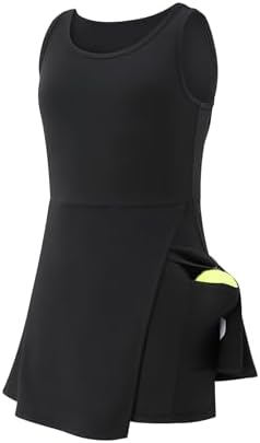 Little Girls Golf Tennis Sports Round Neck Sleeveless Athletic Active Dress With Safety Shorts And Pockets