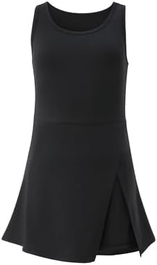 Little Girls Golf Tennis Sports Round Neck Sleeveless Athletic Active Dress with Safety Shorts and Pockets