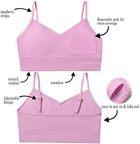 Livona 6 Pack Sports Bras For Girls - Padded Crop Cami Tank Top (6-14)