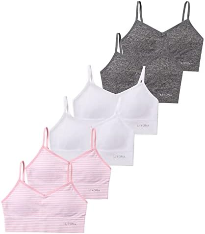 Livona 6 Pack Sports Bras for Girls - Padded Crop Cami Tank Top (6-14)