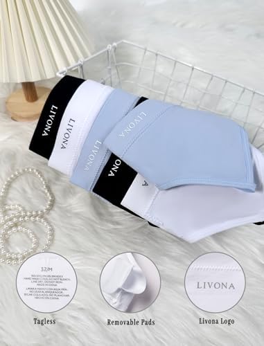 Livona Racerback Training Bra For Girls- 3 Pack Seamless Sports Bra Padded Everyday Bra Bralette Crop Cami Tank Top (6-14)