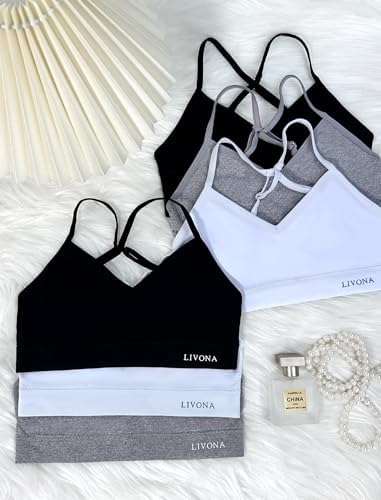 Livona Racerback Training Bra For Girls- 6 Pack Seamless Sports Bra Padded Everyday Bra Bralette Crop Cami Tank Top (6-14)