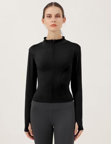 Locachy Women's Lightweight Stretchy Workout Full Zip Running Track Jacket With Thumb Holes