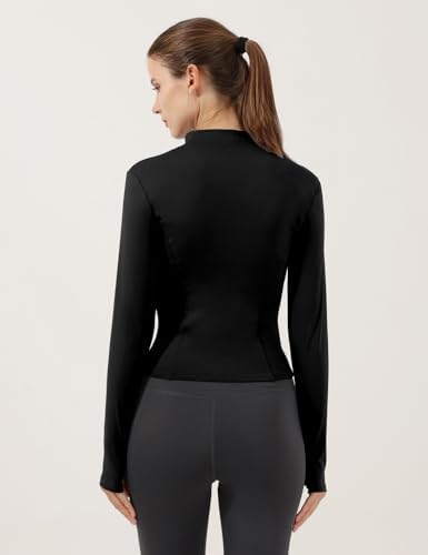 Locachy Women's Lightweight Stretchy Workout Full Zip Running Track Jacket With Thumb Holes