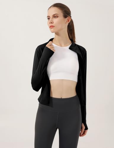 Locachy Women's Lightweight Stretchy Workout Full Zip Running Track Jacket With Thumb Holes