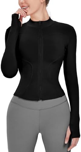Locachy Women's Lightweight Stretchy Workout Full Zip Running Track Jacket with Thumb Holes